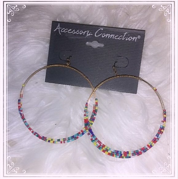 🌼BOHO BEADED GOLD HOOP HOOK EARRINGS - Picture 1 of 3